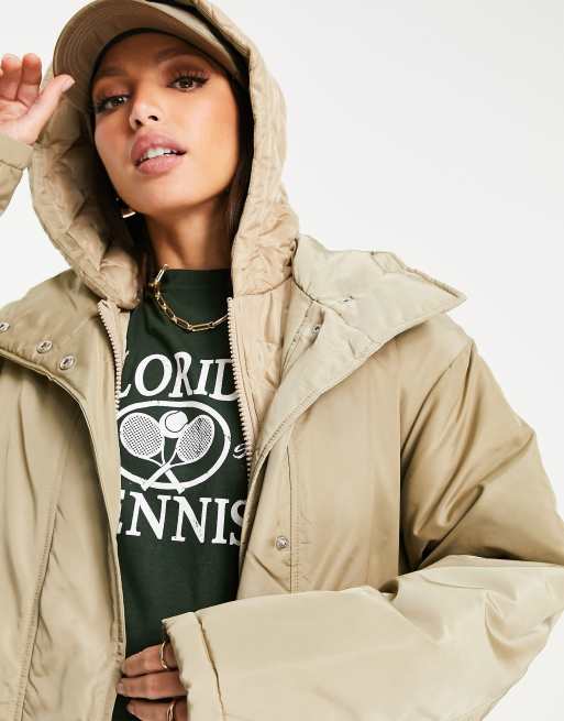 ASOS DESIGN Tall - Vatteret parka-frakke med dobbeltlag i beige, 3 af 4