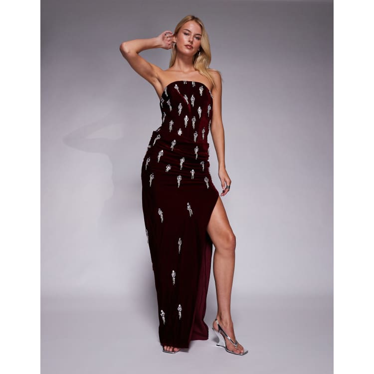 ASOS DESIGN Tall velvet corset embellished maxi dress with draped
