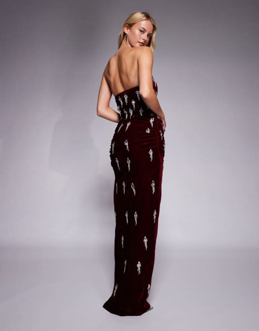 ASOS DESIGN Tall velvet corset embellished maxi dress with draped