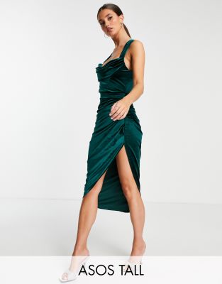 Asos Tall Asos Design Tall Velvet Draped Corset Midi Dress In Bottle Green  | ModeSens