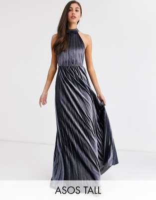 asos design tall halter pleated waisted maxi dress