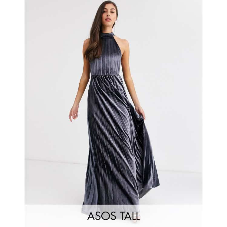 Asos design tall halter pleated cheap waisted maxi dress