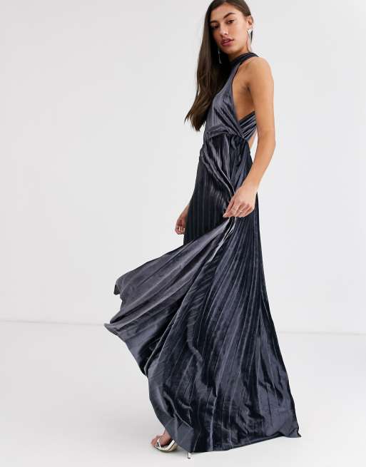 Asos design pleated velvet outlet cowl neck maxi dress