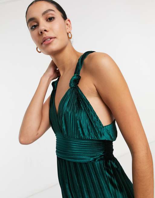 Asos green velvet pleated dress online