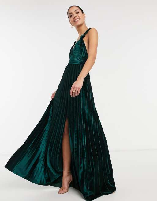 Asos green velvet pleated hot sale dress