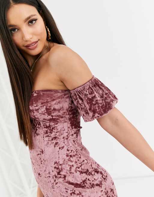 Pink velvet off shop the shoulder dress