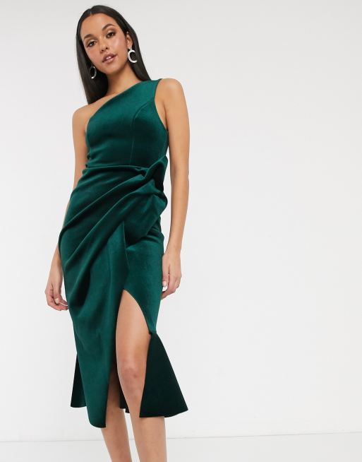 One shoulder tuck discount detail midi dress