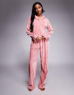 Asos Tall Asos Design Tall Velvet Texture Pajama Set In Neutral