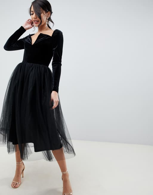 Velvet tulle 2025 midi dress