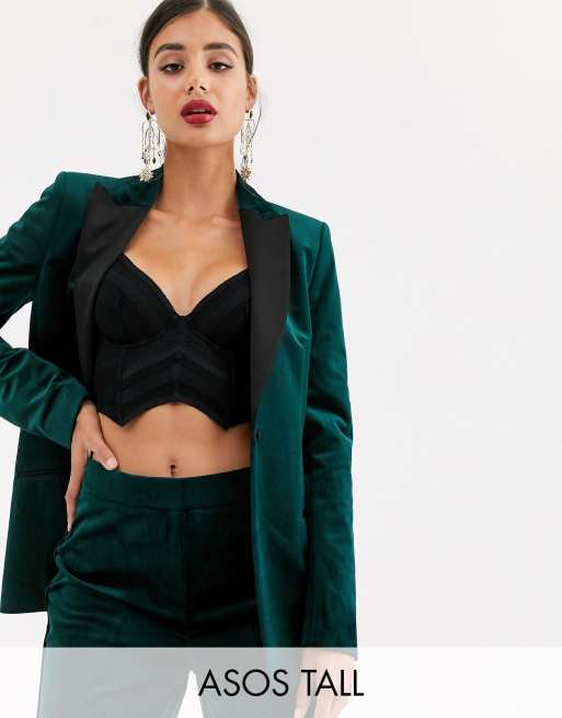 Emerald green velvet blazer on sale womens