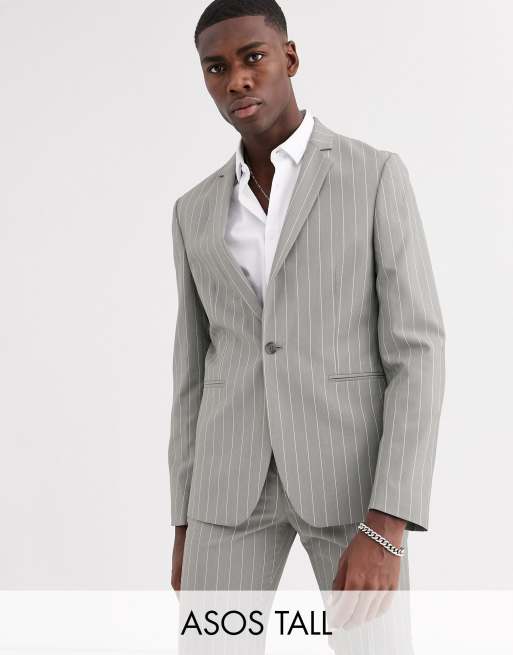 ASOS DESIGN Tall - Costume slim à fines rayures - Gris pastel, 2 de 3