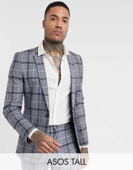 ASOS DESIGN Tall - Costume ultra slim à gros carreaux - Bleu marine et blanc, 2 de 3