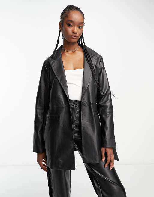 ASOS DESIGN Tall Veste mom en cuir v ritable de qualit sup rieure ceinture Noir