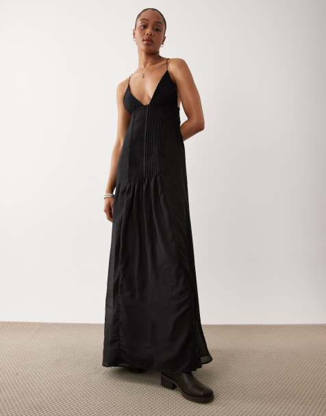 ASOS DESIGN Tall vestido maxi plisado de encaje estilo genio en negro - view 1