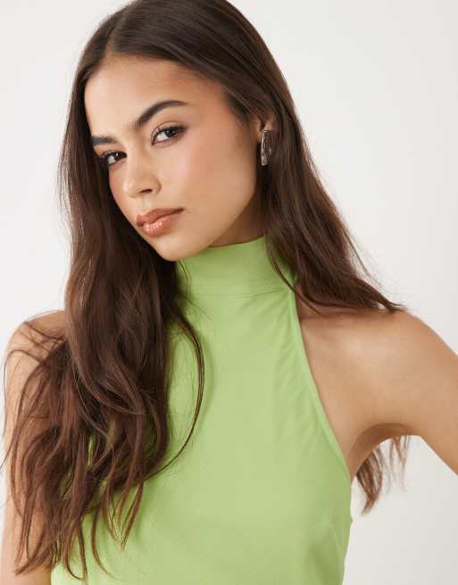 ASOS DESIGN Tall - Vestido midi verde con cuello alto de chifón, 2 de 4
