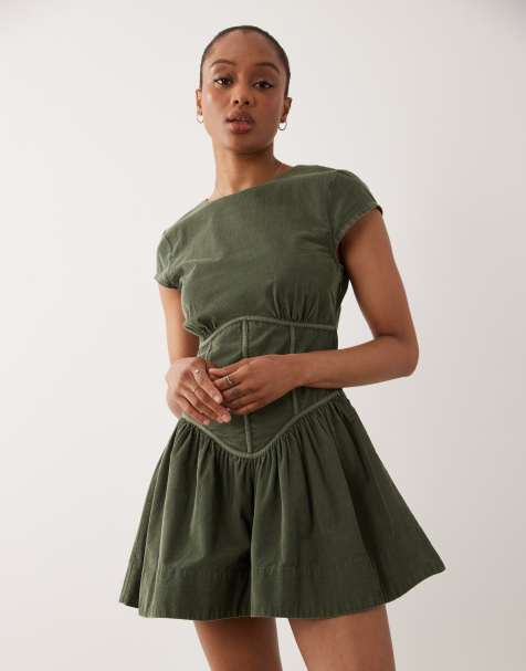 ASOS DESIGN Tall - vestido mini sin mangas inspirado en corsé de pana en verde oliva lavado - view 1