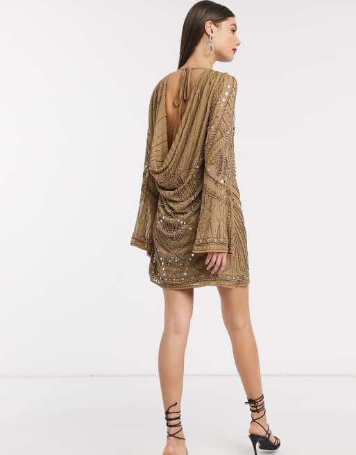 ASOS DESIGN Tall - Vestito a trapezio molto corto con scollo ad anello e decorazione a corazza, 2 di 4