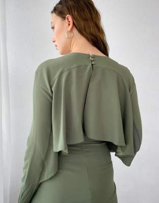 ASOS DESIGN Tall - Vestito corto a mantella con gonna a portafoglio-Verde  donna Verde - immagine3