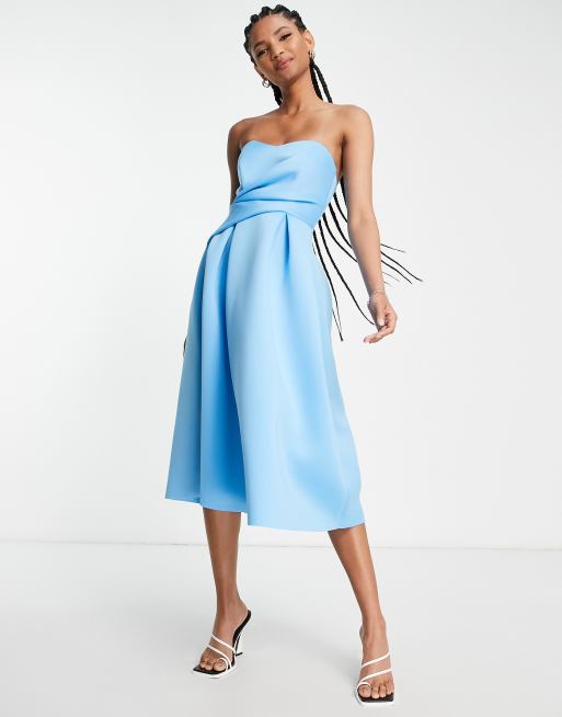 ASOS DESIGN Tall - Vestito da ballo di fine anno midi a fascia e avvolgente blu, 4 di 4