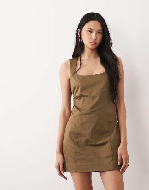 ASOS DESIGN Tall - Vestito fasciante corto oliva a coste con scollo quadrato - view 1