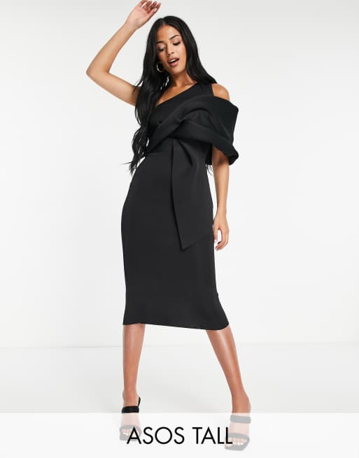 ASOS DESIGN Tall - Vestito longuette monospalla nero