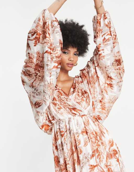 ASOS DESIGN Tall - Vestito lungo a fiori e a righe in raso con dettaglio ad anello , 4 di 4