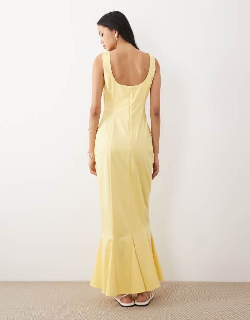 ASOS DESIGN Tall - Vestito lungo a godet con scollo rotondo a sirena giallo latticello, 3 di 4