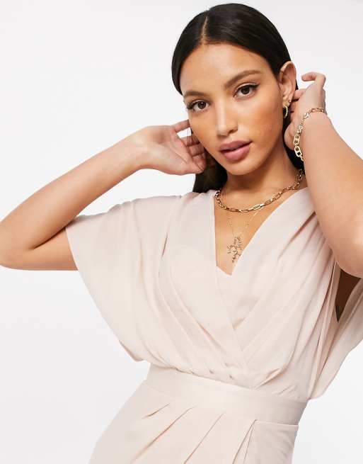 ASOS DESIGN Tall - Vestito lungo a maniche corte da damigella con scollo ad anello e bottoni sul retro, 3 di 4