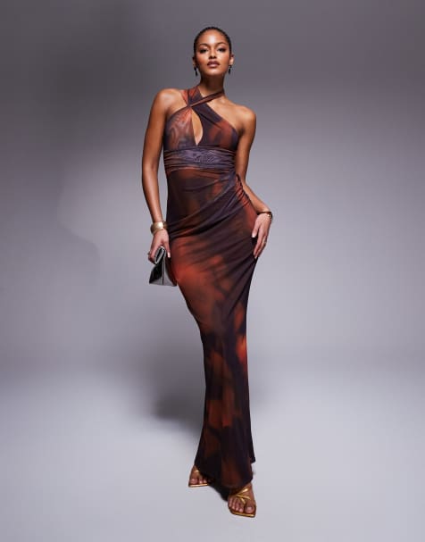 ASOS DESIGN Tall - Vestito lungo allacciato al collo con incrocio sul davanti e stampa astratta - view 1