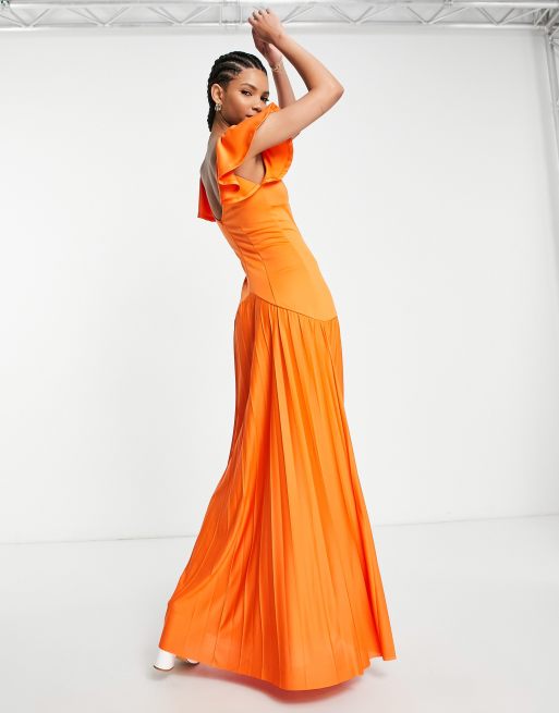 ASOS DESIGN Tall - Vestito lungo arancione con volant sulle spalle - ORANGE, 2 di 4