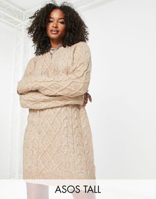 ASOS DESIGN Tall cable knit mini jumper dress in camel - ASOS Price Checker