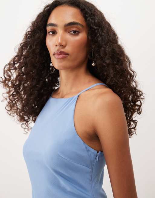 ASOS DESIGN Tall vestito maxi senza maniche in chiffon con fondo godet blu, 4 di 4