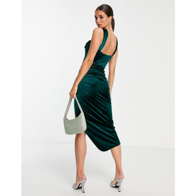 Vestiti Donna DESIGN Tall - Vestito midi a corsetto drappeggiato in velluto verde bottiglia