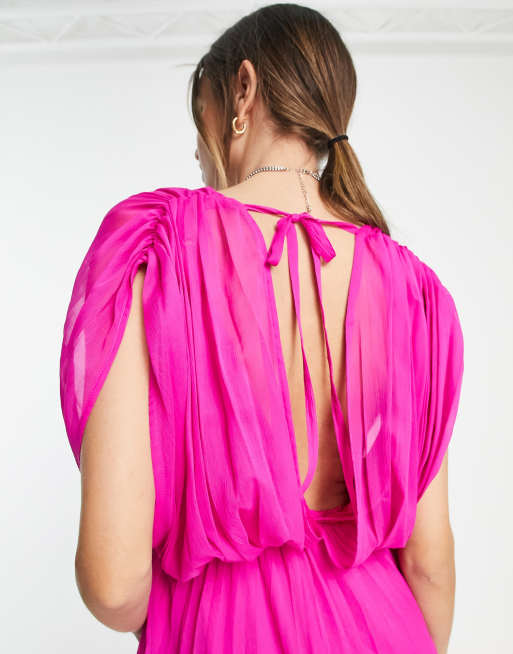 ASOS DESIGN Tall - Vestito midi a portafoglio color magenta a pieghe , 3 di 4
