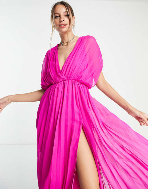 ASOS DESIGN Tall - Vestito midi a portafoglio color magenta a pieghe , 4 di 4