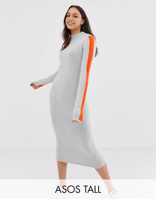 ASOS DESIGN Tall - Vestito midi accollato con bordi a contrasto