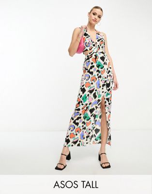 ASOS DESIGN Tall halter neck cut out midi dress in coloured print - ASOS Price Checker