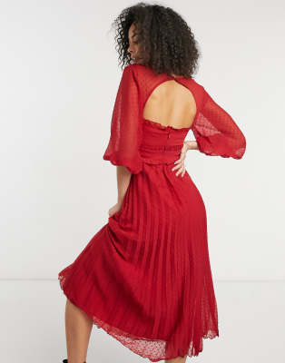 ASOS DESIGN Tall - Vestito midi arricciato a pieghe in plumetis rosso  donna Rosso - immagine3