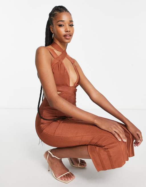 ASOS DESIGN Tall - Vestito midi fasciante con cut-out ruggine, 4 di 4