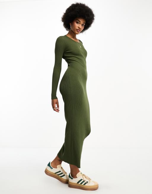 ASOS DESIGN Tall - Vestito midi in maglia kaki con cut-out sul retro, 4 di 4