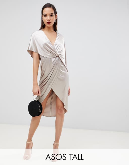 ASOS DESIGN Tall - Vestito midi in velluto con maniche a kimono asimmetriche