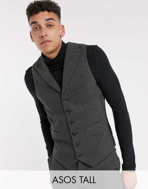 ASOS DESIGN Tall Wedding - Costume super slim en laine mélangée à chevrons - Anthracite, 4 de 4