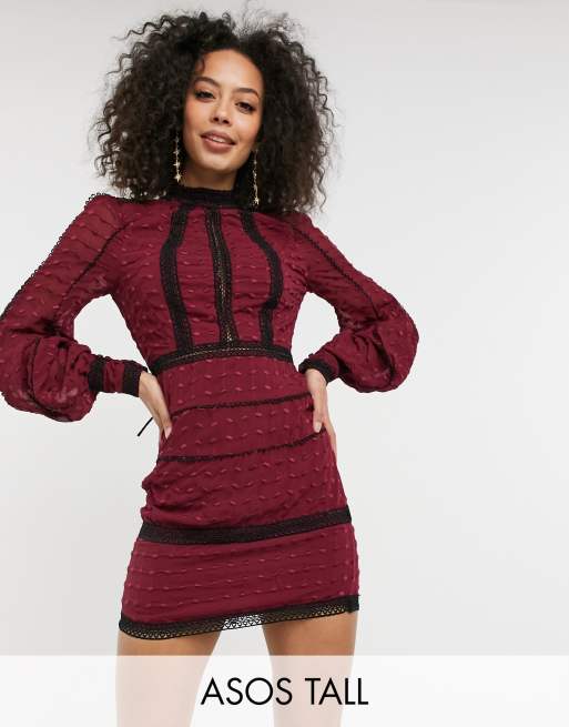 Asos Design Tall Victoriana Mini Dress With Lace Inserts Asos