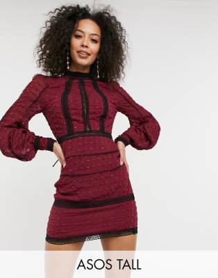 ASOS DESIGN Tall Victoriana Minikleid mit Spitzeneinsatzen ASOS