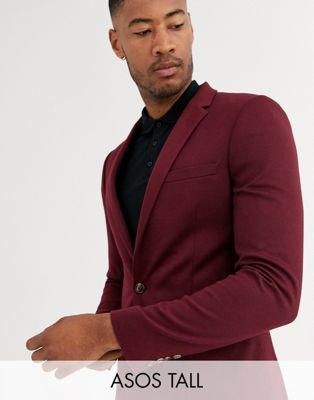 ASOS DESIGN – Tall – Vinröd blazer i jersey med extra smal passform
