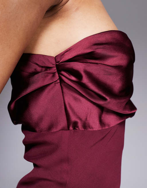 ASOS DESIGN Tall – Vinröd, enaxlad, draperad maxiklänning i satin och chiffong, 4 av 4