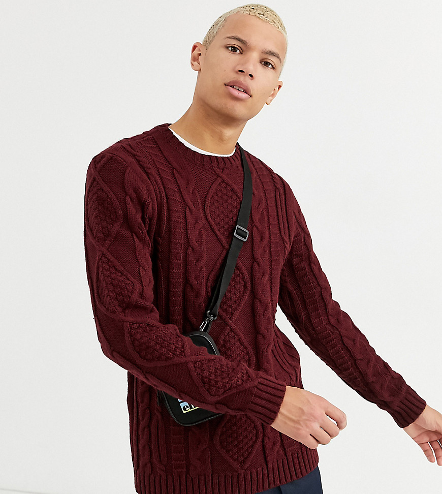 ASOS DESIGN Tall – Vinröd grov kabelstickad tröja