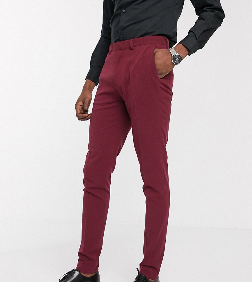 ASOS DESIGN Tall – Vinröda kostymbyxor med supersmal passform