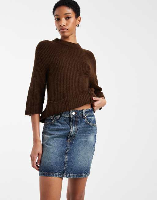 ASOS DESIGN Tall - Vintage-blå mininederdel med høj talje i denim