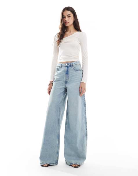 ASOS DESIGN Tall – Vintagetvättade jeans med hög midja och vida ben - view 1